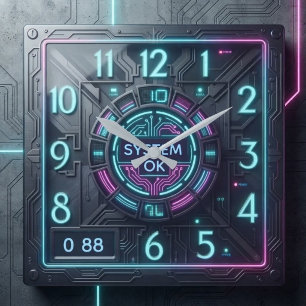 Cyberpunk Neon 1980s Retro Tech LED Square Wall Clock