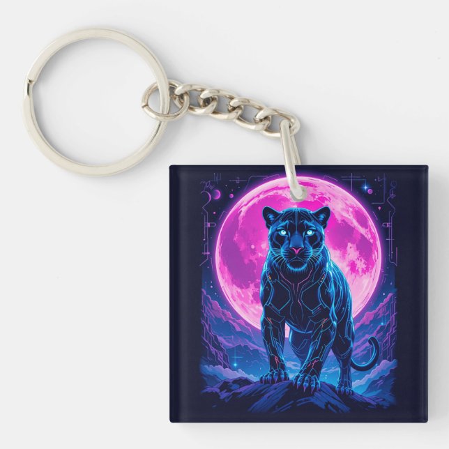 Cyberpunk Neon Black Panther Key Ring (Front)