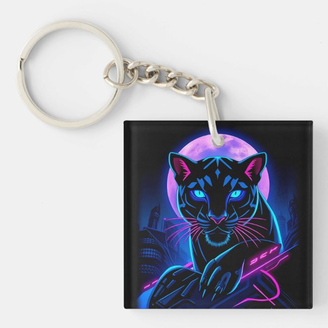 Cyberpunk Neon Black Panther Key Ring (Front)