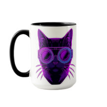 Cyberpunk Neon Cat Coffee Mug - Futuristic Aesthet