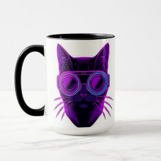 Cyberpunk Neon Cat Coffee Mug - Futuristic Aesthet