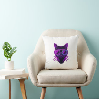 Cyberpunk Neon Cat Throw Pillow - Futuristic Aesth
