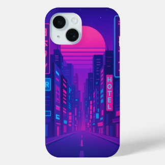 Cyberpunk Neon City iPhone 15 Case – Vaporwave Sty