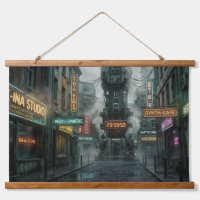 Cyberpunk Neon City Street Tapestry