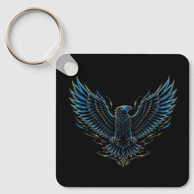 Cyberpunk Neon Eagle Keychain (Front)