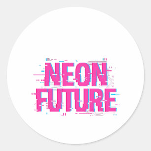 Cyberpunk Neon Future Glitch Typography Classic Round Sticker