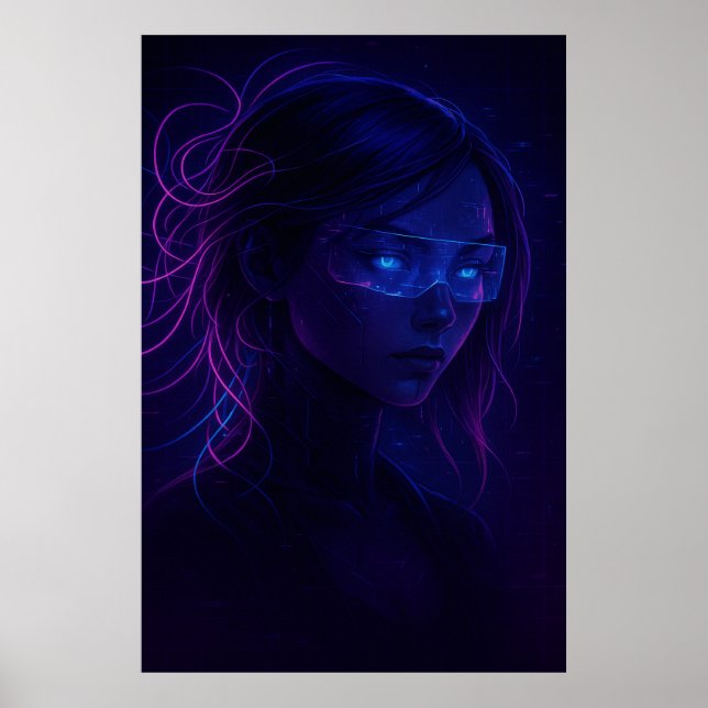 Cyberpunk Neon Girl Portrait – Futuristic Sci-Fi Poster (Front)