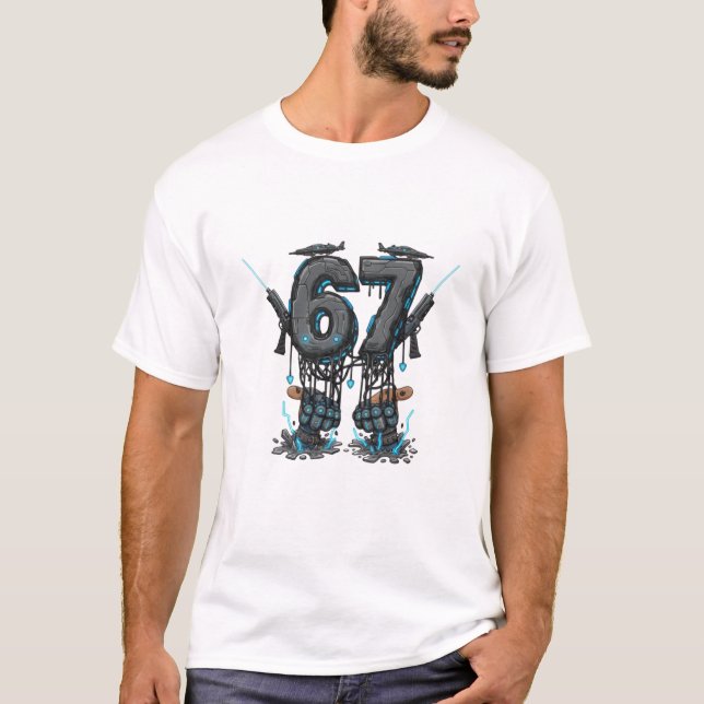 Cyberpunk Neon Number Sixty-Seven Futuristic Sci-F T-Shirt (Front)