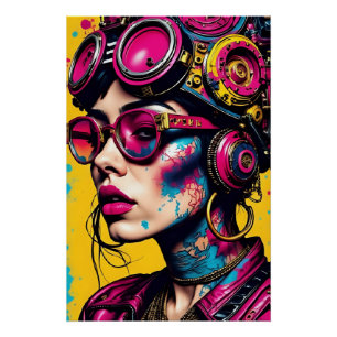 Cyberpunk Neon Rebel – Futuristic Streetwear Art P Poster