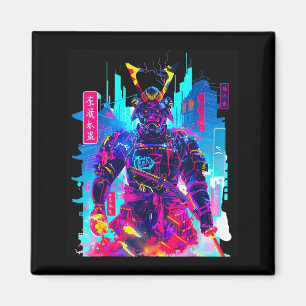Cyberpunk neon samurai japanese art magnet