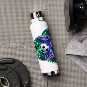 Cyberpunk Neon SciFi Soccer Ball Water Bottle