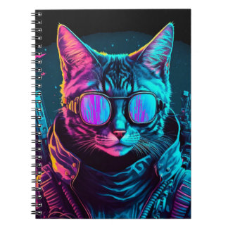 Cyberpunk neon twilight cat glasses soldier black notebook