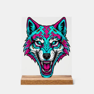 Cyberpunk Neon Wolf - Synthwave Robotic Animal Acrylic Sign
