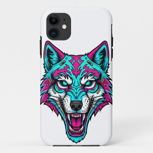 Cyberpunk Neon Wolf - Synthwave Robotic Animal Case-Mate iPhone Case (Back)
