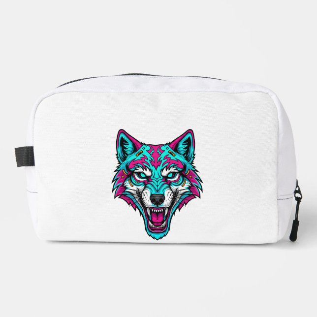 Cyberpunk Neon Wolf - Synthwave Robotic Animal Dopp Kit (Front)