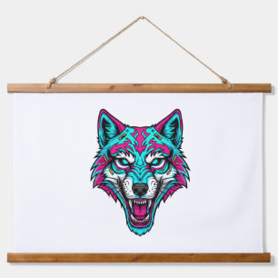 Cyberpunk Neon Wolf - Synthwave Robotic Animal Hanging Tapestry