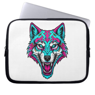 Cyberpunk Neon Wolf - Synthwave Robotic Animal Laptop Sleeve