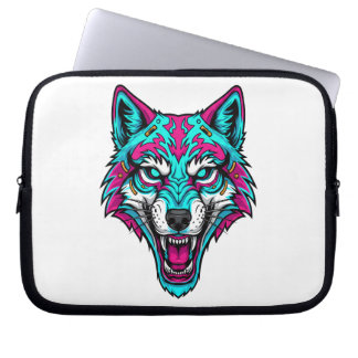 Cyberpunk Neon Wolf - Synthwave Robotic Animal Laptop Sleeve