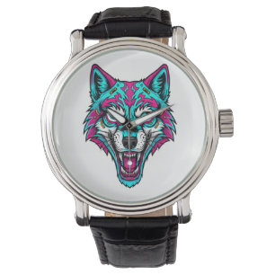Cyberpunk Neon Wolf - Synthwave Robotic Animal Watch