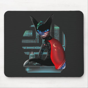 Cyberpunk Ninja Black Cat Mouse Mat