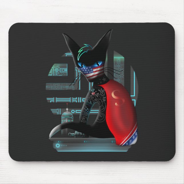  Cyberpunk Ninja Black Cat Mouse Mat (Front)