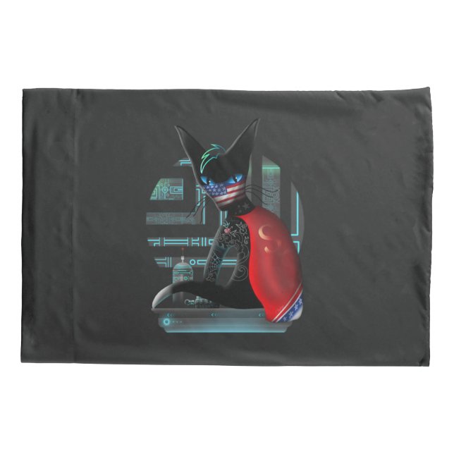 Cyberpunk Ninja Black Cat Pillowcase (Back)