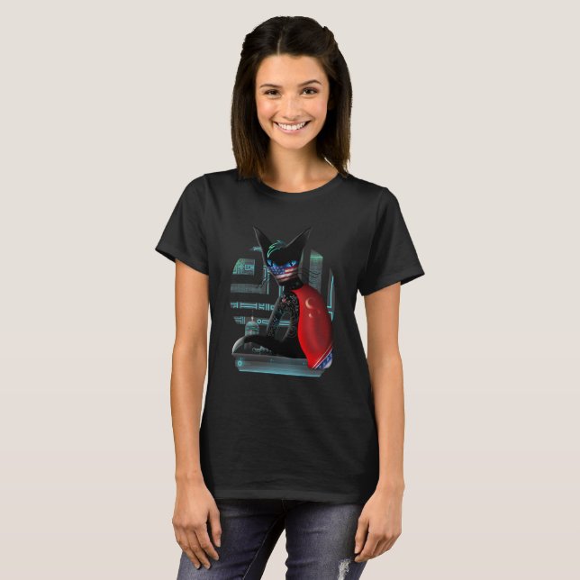  Cyberpunk Ninja Black Cat T-Shirt (Front Full)