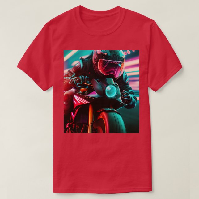 Cyberpunk Outrun Biker Motorcycle Motorcyclist Fut T-Shirt (Design Front)