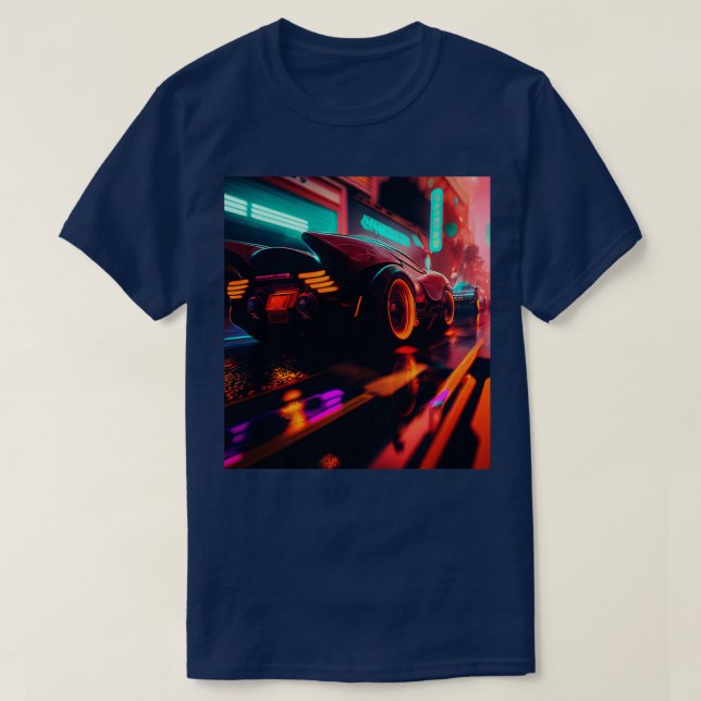 Cyberpunk Outrun City  Automobile Futuristic AI Ge T-Shirt (Design Front)