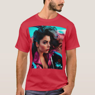 Cyberpunk Outrun Female Woman Futuristic AI Genera T-Shirt