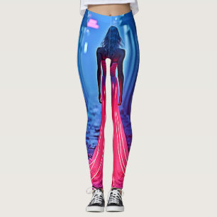 Cyberpunk Pink Light Dress Alleyway Mystery Art Leggings