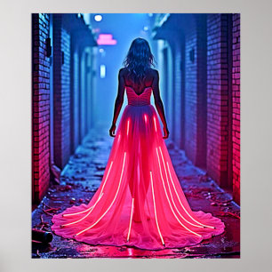 Cyberpunk Pink Light Dress Alleyway Mystery Art Poster