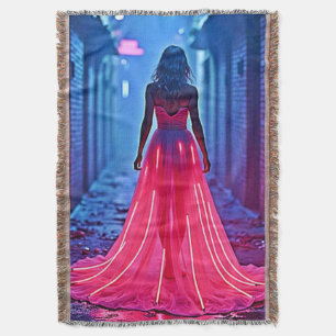 Cyberpunk Pink Light Dress Alleyway Mystery Art Throw Blanket