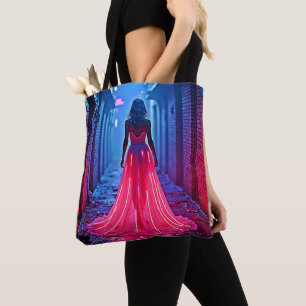 Cyberpunk Pink Light Dress Alleyway Mystery Art Tote Bag