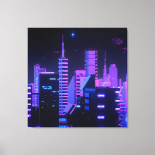 Cyberpunk purple city AI art canvas Print