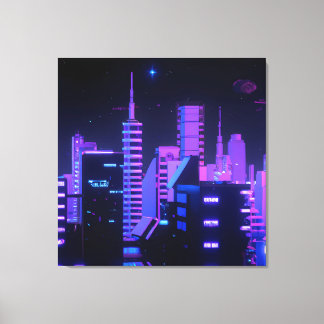 Cyberpunk purple city AI art canvas Print