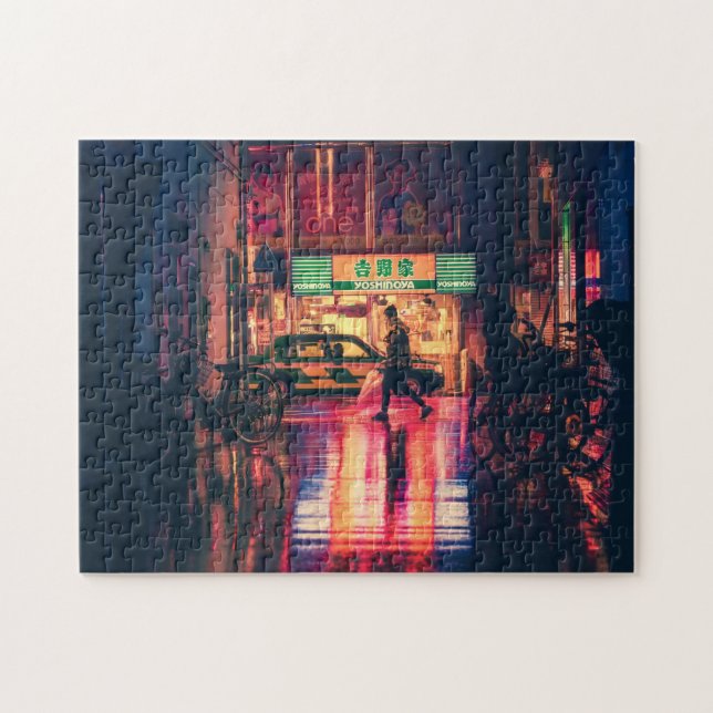 Cyberpunk puzzle, cool scifi japan street scene jigsaw puzzle (Horizontal)