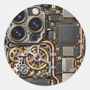 Cyberpunk Quantum Tech Circuit Board Phone Case & Classic Round Sticker