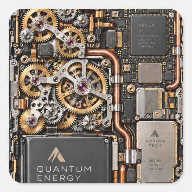 Cyberpunk Quantum Tech Circuit Board Phone Case &  Square Sticker (Front)