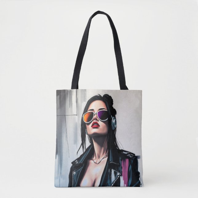 Cyberpunk Rebel Girl – Stylish Digital Art Tote Bag (Front)