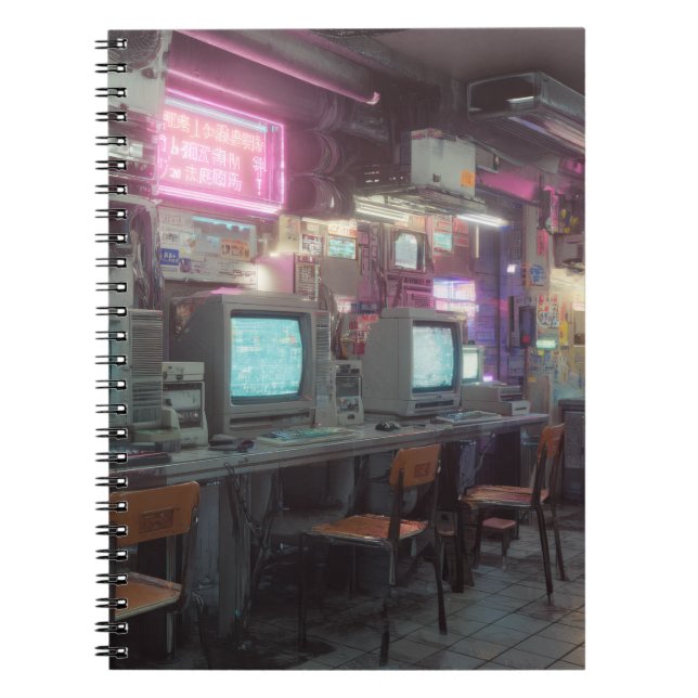 Cyberpunk Retro Computer Café Notebook (Front)