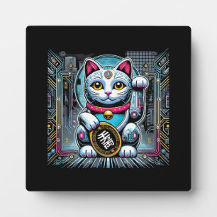 Cyberpunk Robot Maneki Neko Lucky Cat, Money Plaque