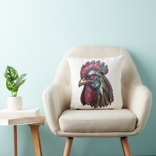 Cyberpunk Rooster Iridescent Mechanical Art Cushion