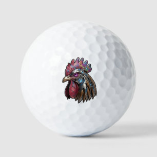 Cyberpunk Rooster Iridescent Mechanical Art Golf Balls