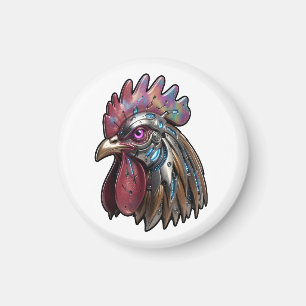 Cyberpunk Rooster Iridescent Mechanical Art Magnet