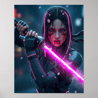 Cyberpunk Samurai Girl Poster