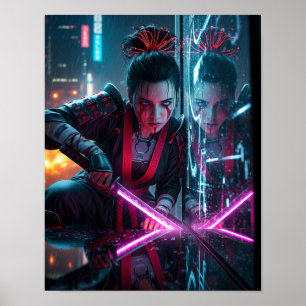 Cyberpunk Samurai Girl Poster