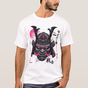 Cyberpunk Samurai Helmet Neon Mecha T-Shirt