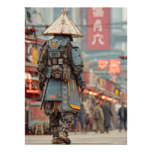 Cyberpunk Samurai Mecha Conical Hat Photo Print
