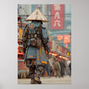Cyberpunk Samurai Mecha Conical Hat Poster